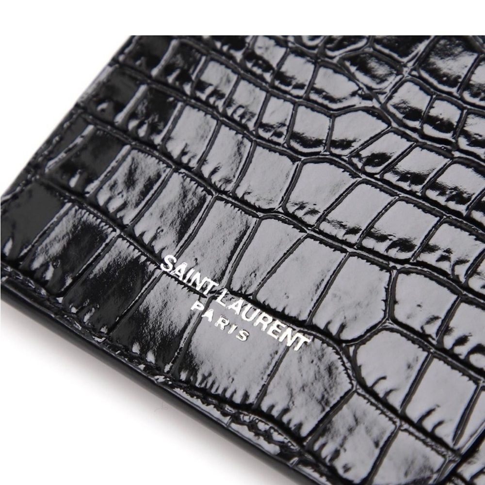 Saint Laurent Black Crocodile-Embossed Wallet - Picture 6 of 6